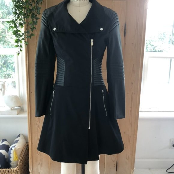 Black Bebe Mini Coat with Vegan Leather - Picture 1 of 9